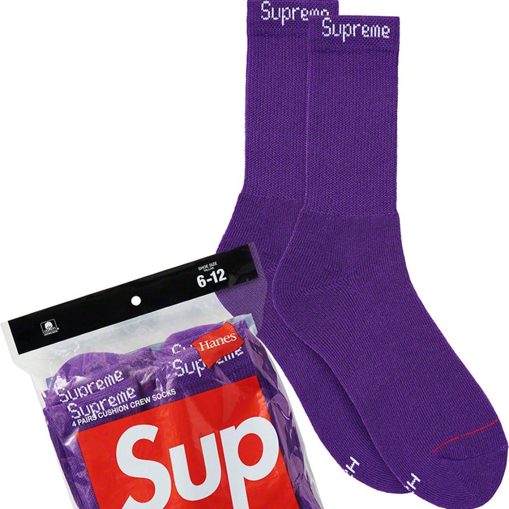 Supreme Hanes Crew Socks - 4-Pack - Purple - 100% Authentic